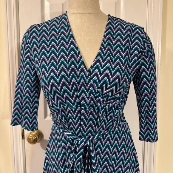 Leota Wave Aqua Faux Wrap Dress M | NWT | Nordstrom $158 - Picture 2 of 8